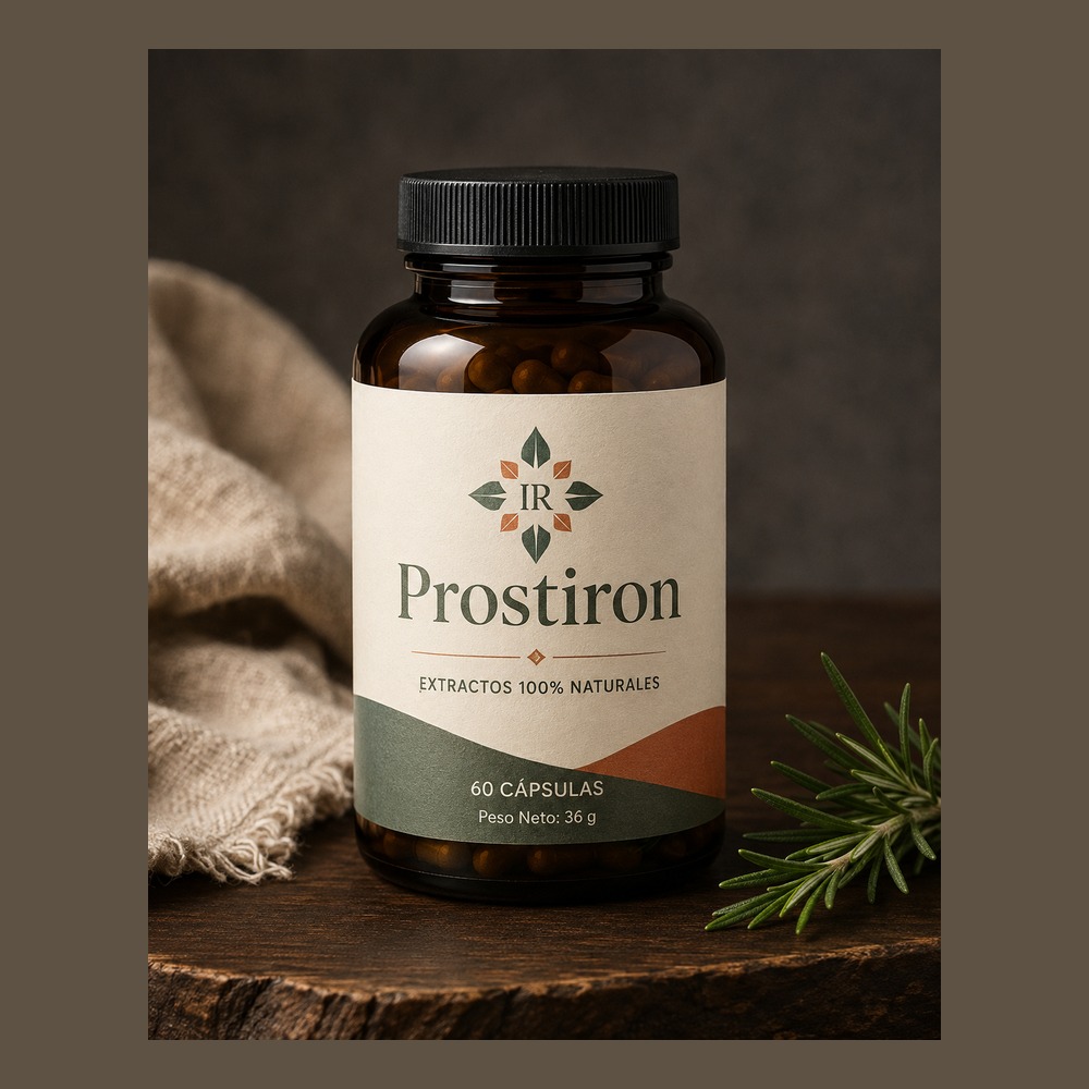 Envase de Prostiron con etiqueta legible