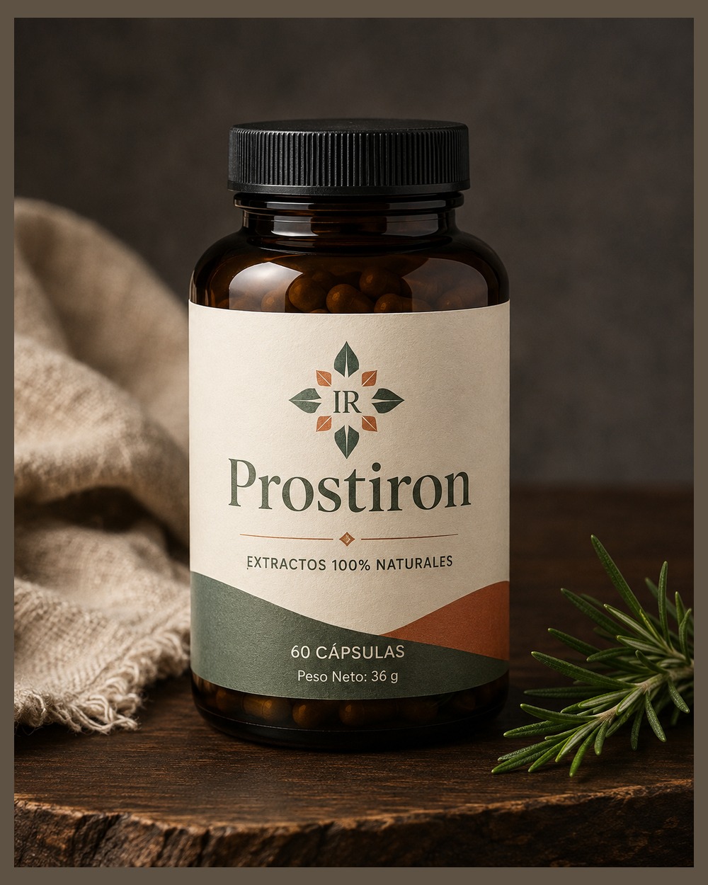 Prostiron en una composición de estudio con tonos crema y verdes